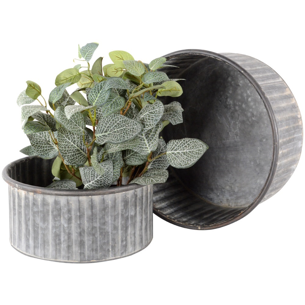 Zinc Ribbed Planters - Set of 2