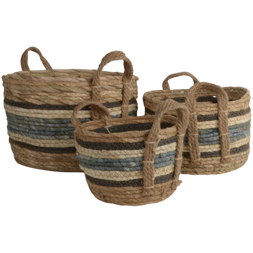 NEW! Set of Three Baskets with Blue Stripe